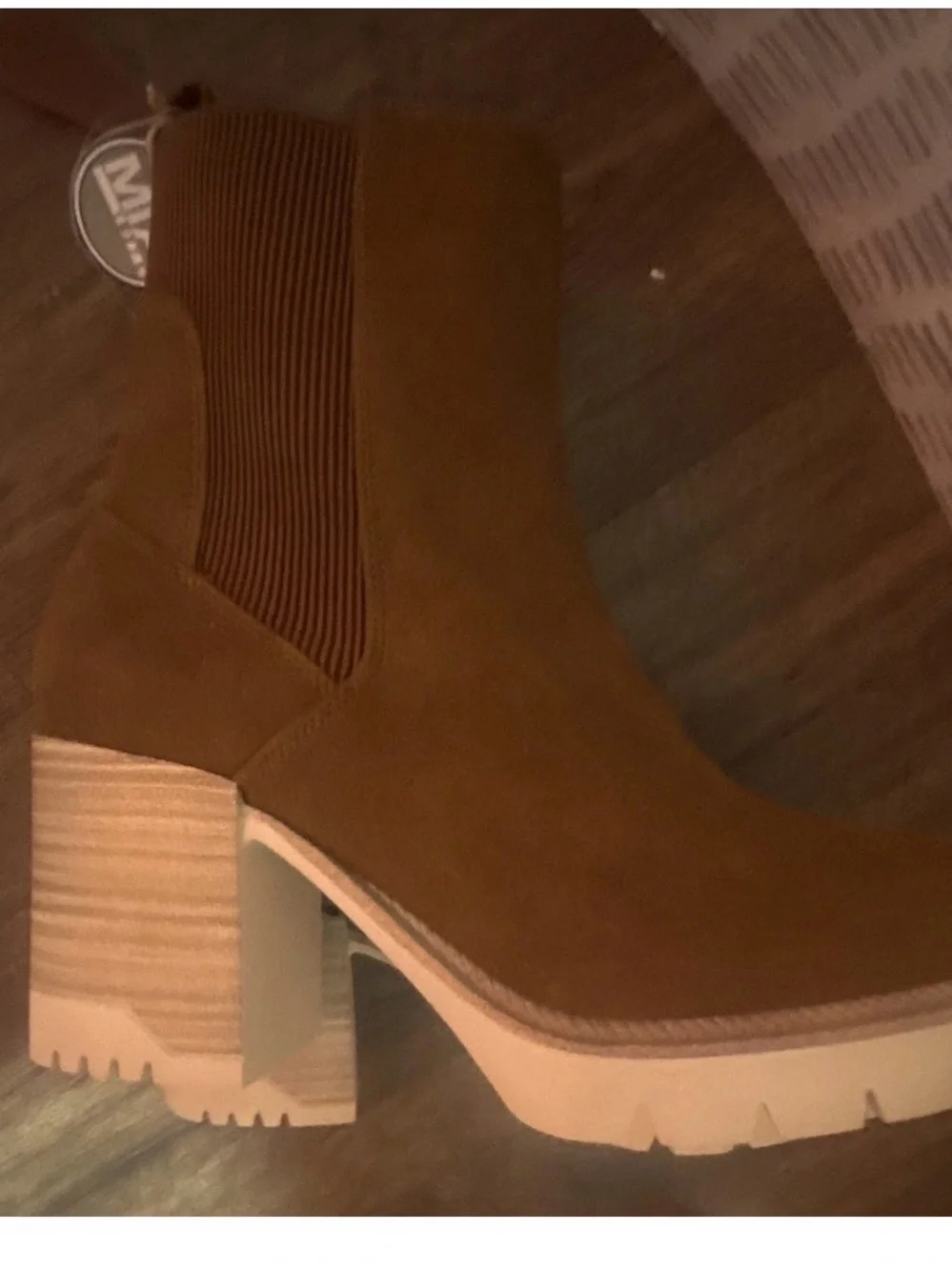 MIA Brown Suede Chelsea Block Heel Booties Sz 9